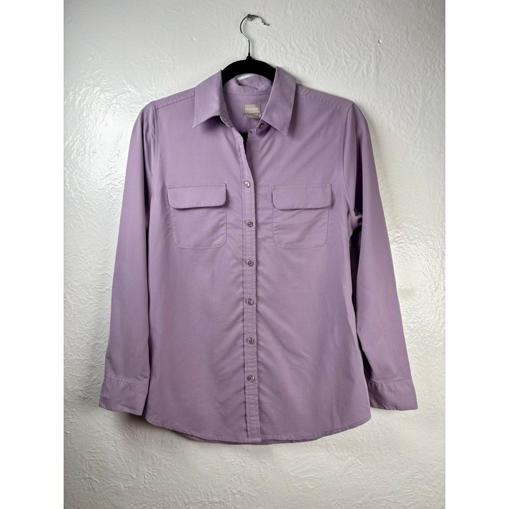 Chicos Button Down Shirt Women Small Purple Lavender Pastel Office Career